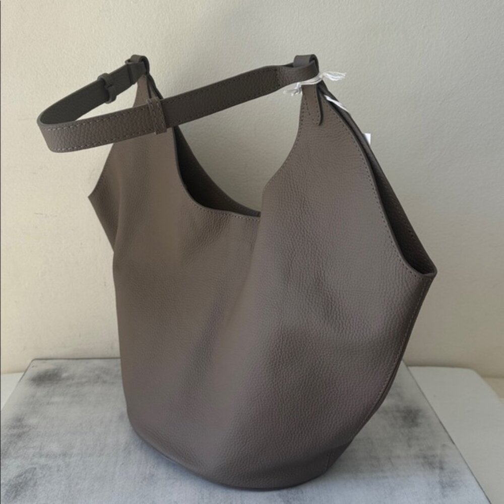 Viola Castellani Taupe Brown Leather Tote Hobo Unique Handbag W Oval Bottom - Picture 8 of 15